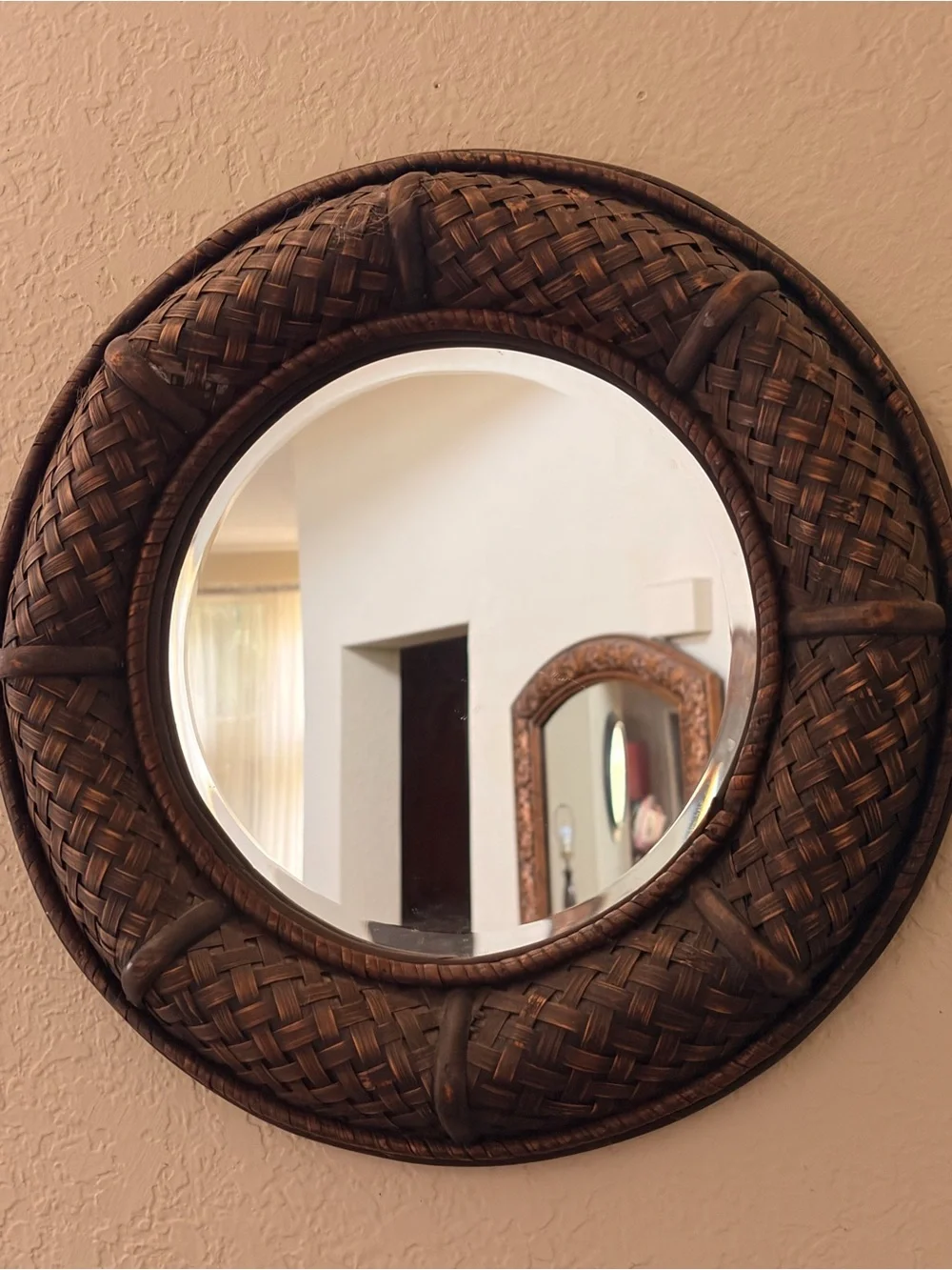 Woven Round Wall Mirror - Brown